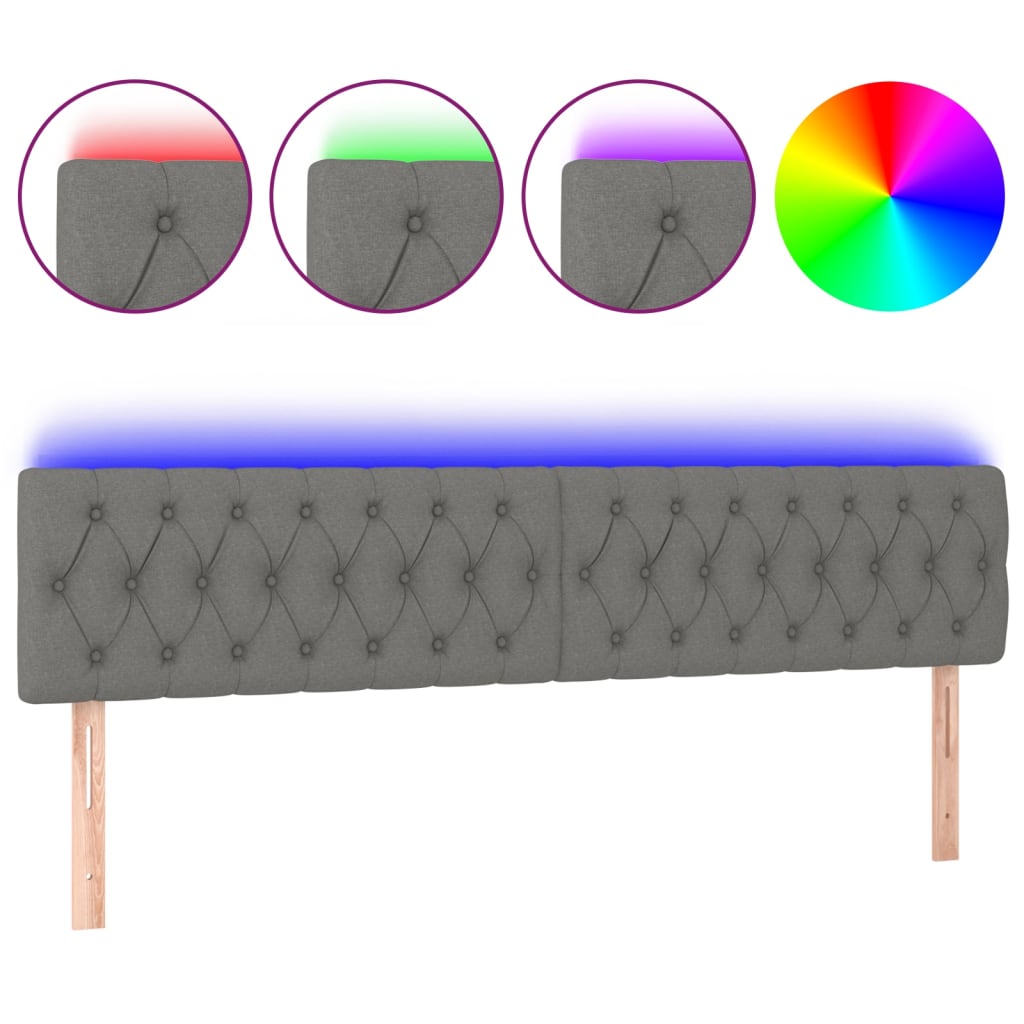 sötétszürke szövet LED-es fejtámla 200x7x78/88 cm