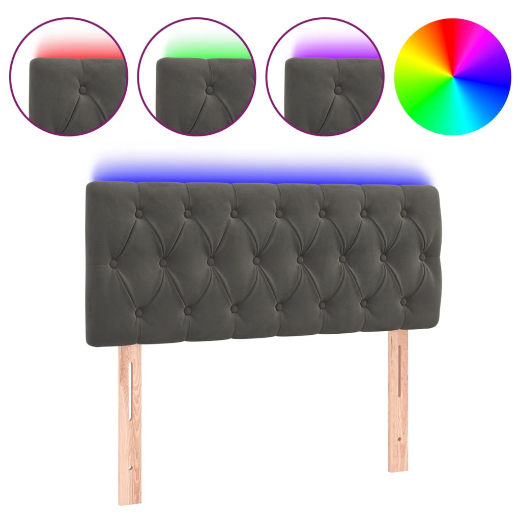 sötétszürke bársony LED-es fejtámla 100 x 7 x 78/88 cm