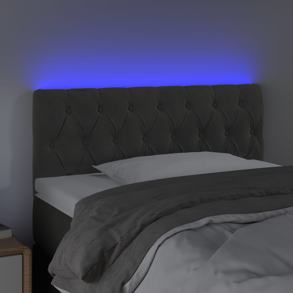sötétszürke bársony LED-es fejtámla 100 x 7 x 78/88 cm