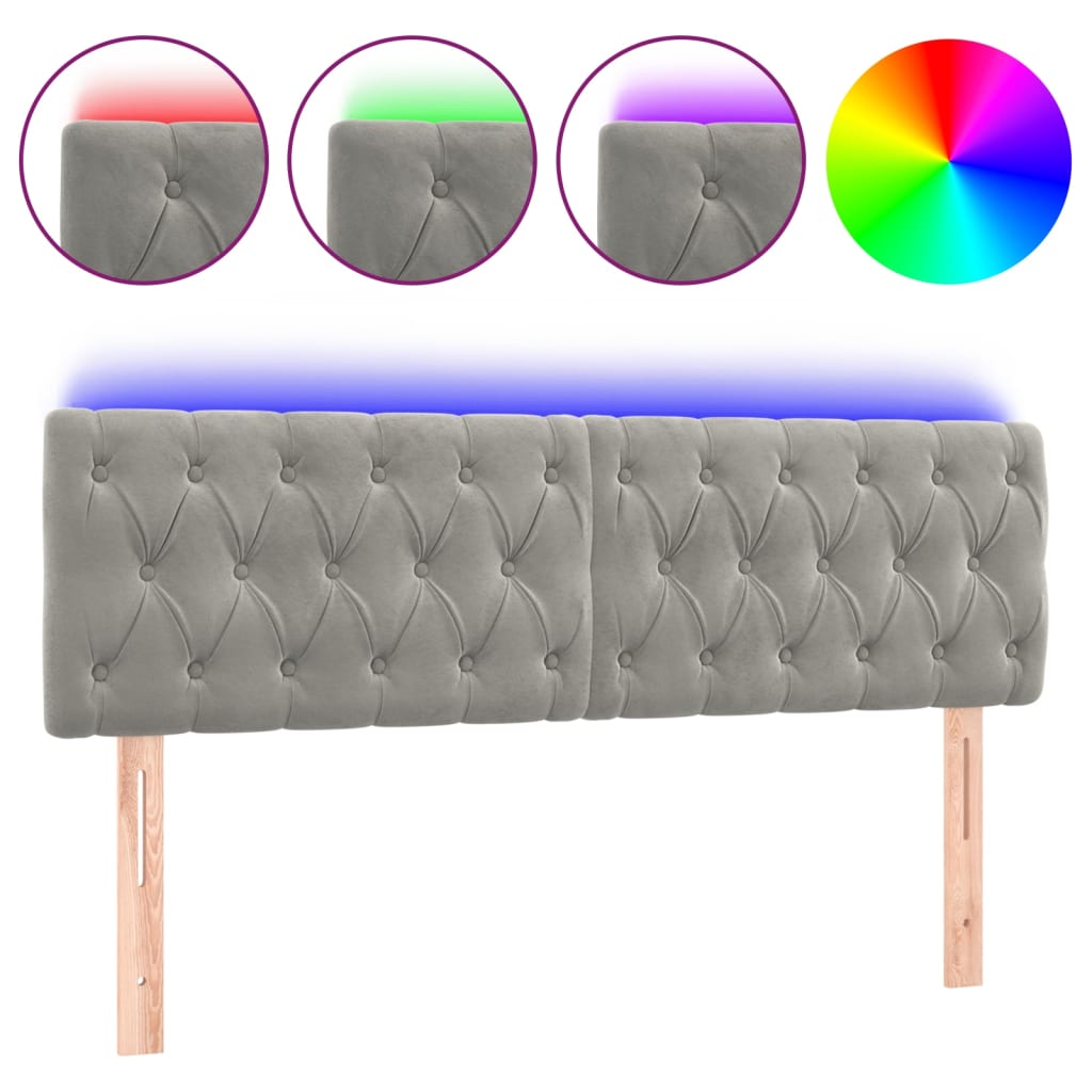 világosszürke bársony LED-es fejtámla 144 x 7 x 78/88 cm