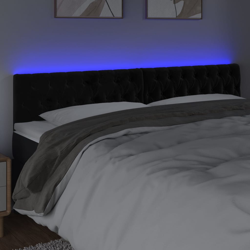 fekete bársony LED-es fejtámla 180 x 7 x 78/88 cm