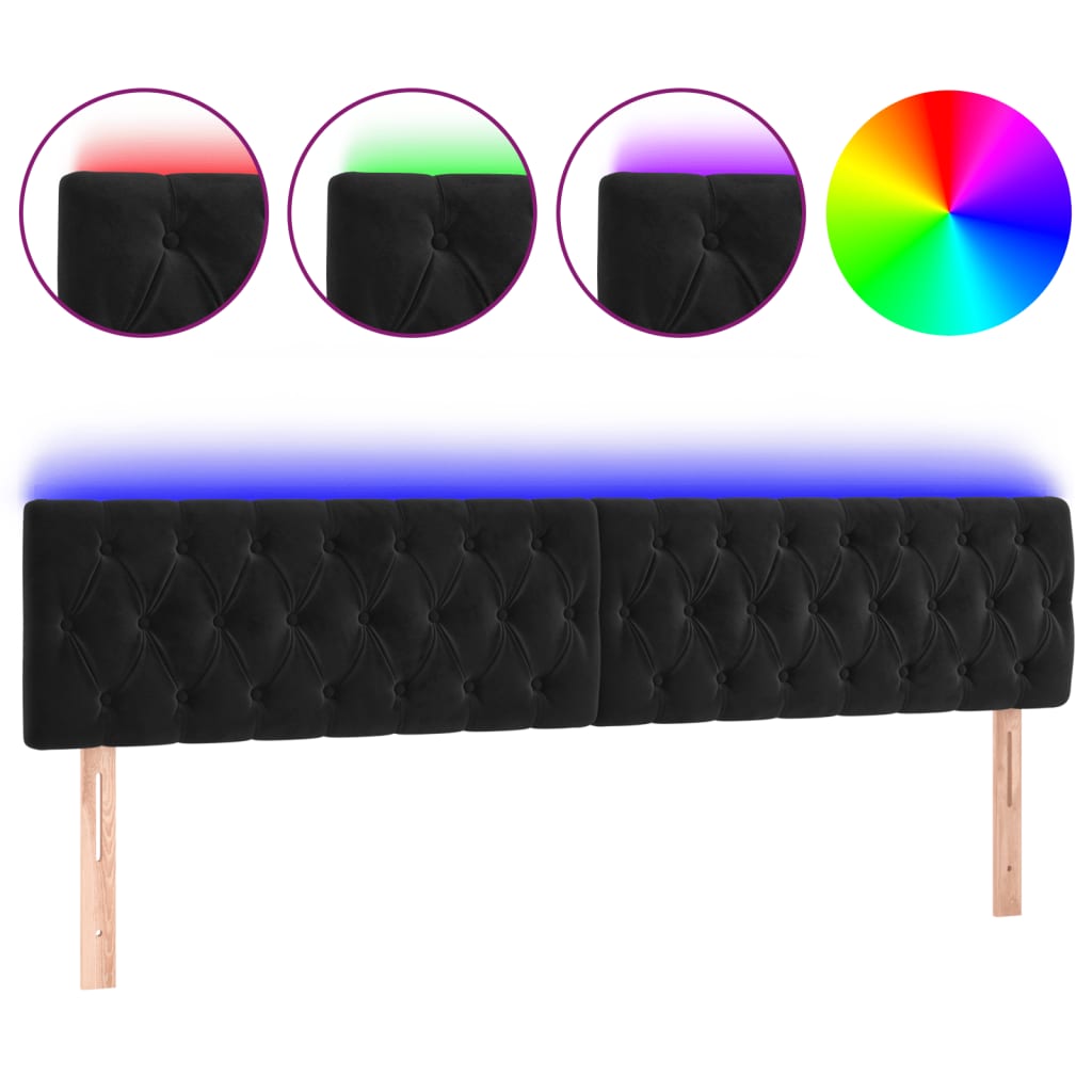 fekete bársony LED-es fejtámla 200 x 7 x 78/88 cm