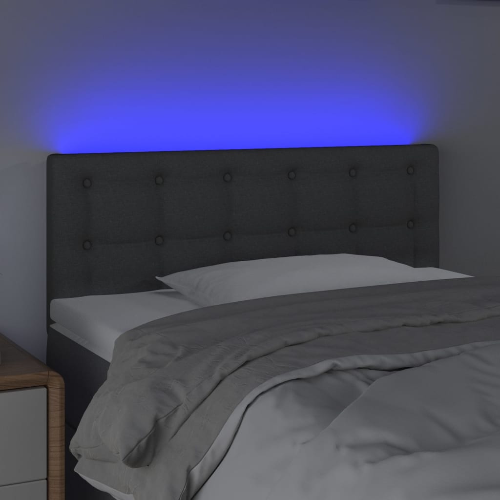 sötétszürke szövet LED-es fejtámla 100x5x78/88 cm
