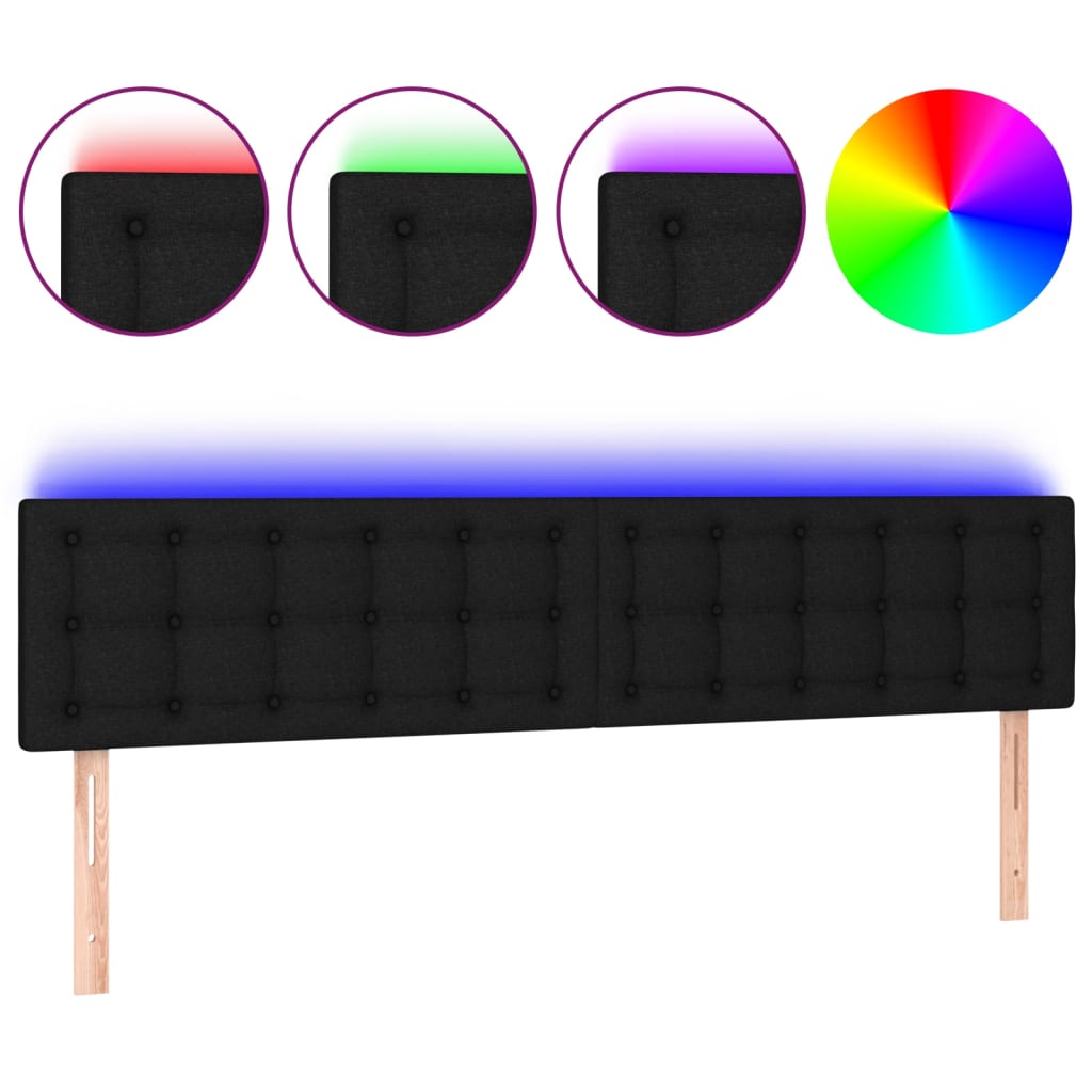 fekete szövet LED-es fejtámla 200x5x78/88 cm