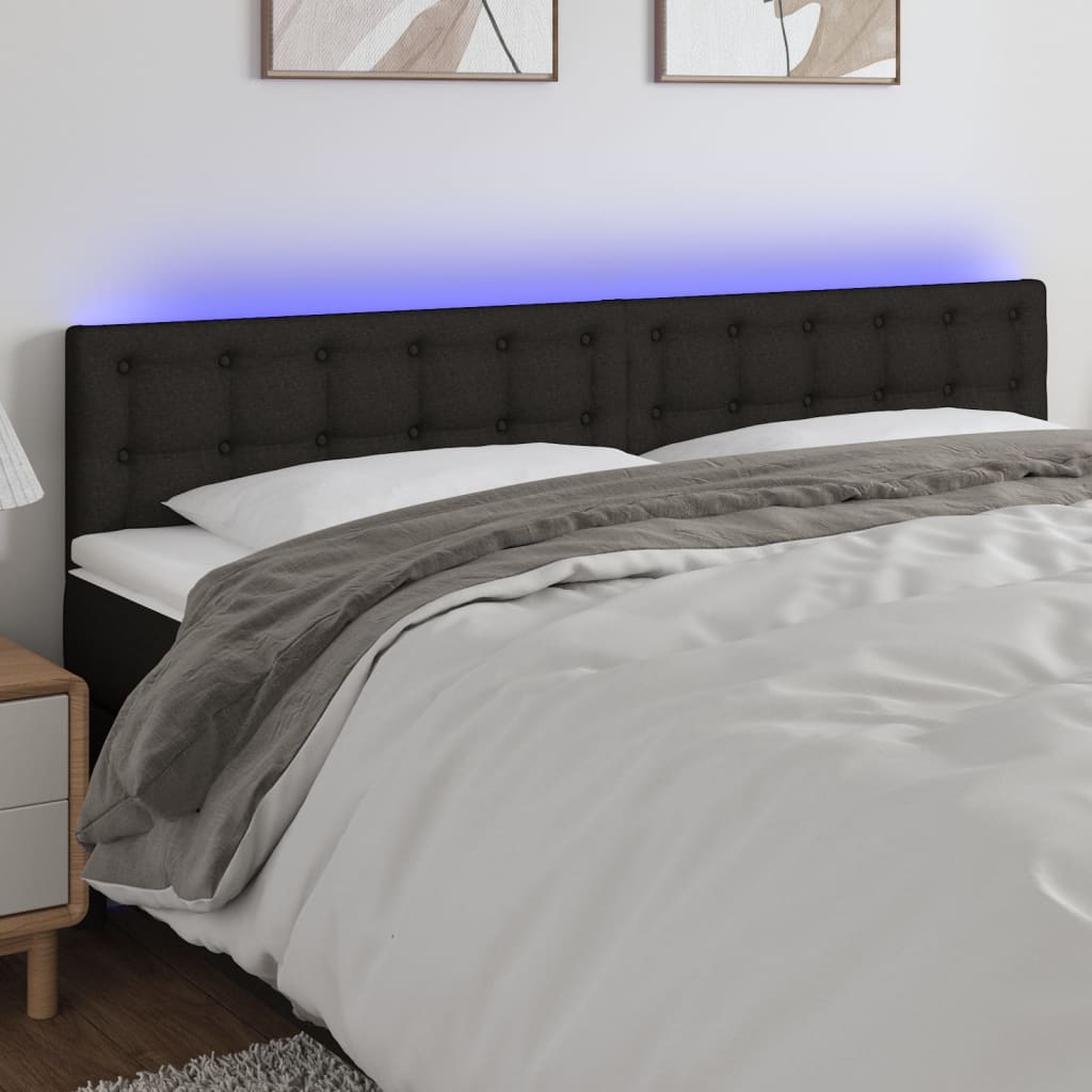 fekete szövet LED-es fejtámla 200x5x78/88 cm