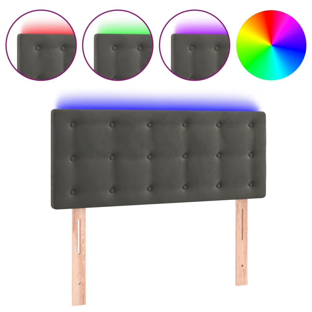 sötétszürke bársony LED-es fejtámla 90x5x78/88 cm