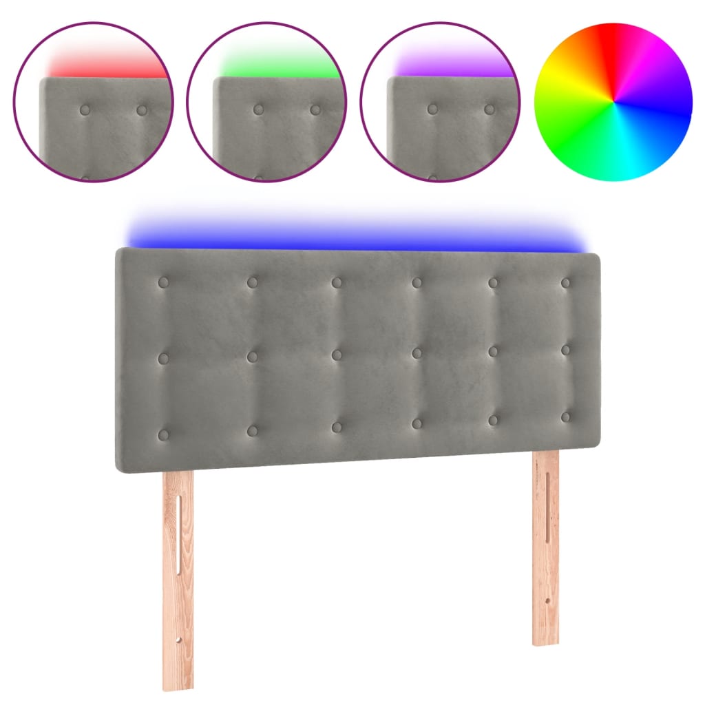 világosszürke bársony LED-es fejtámla 100x5x78/88 cm