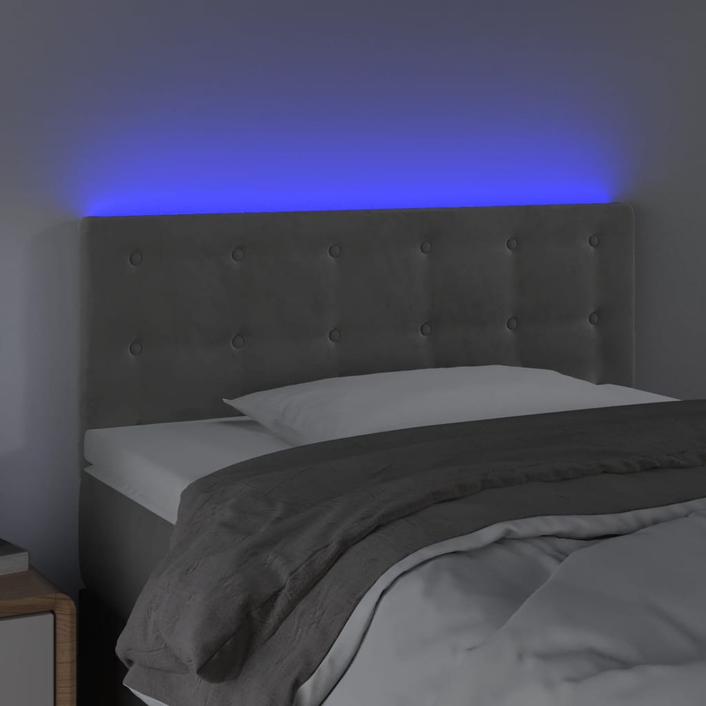 világosszürke bársony LED-es fejtámla 100x5x78/88 cm