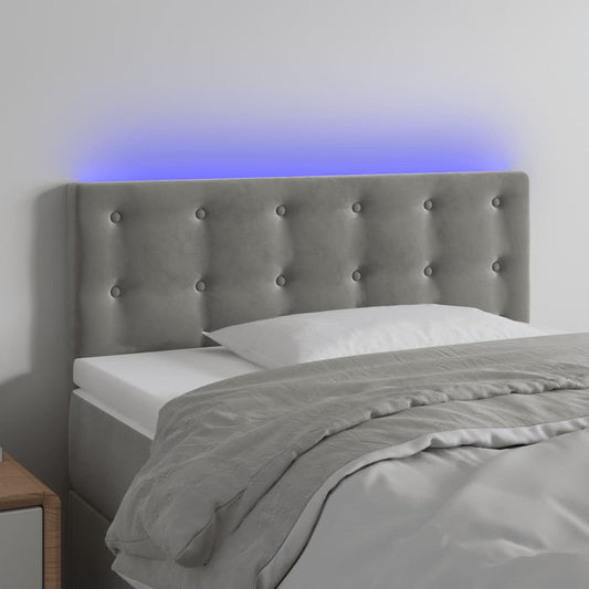 világosszürke bársony LED-es fejtámla 100x5x78/88 cm