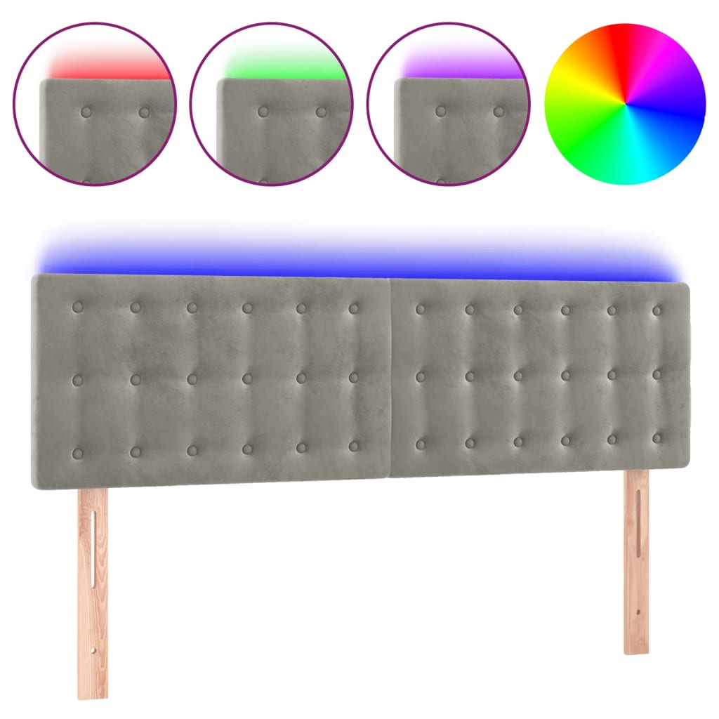 világosszürke bársony LED-es fejtámla 144x5x78/88 cm