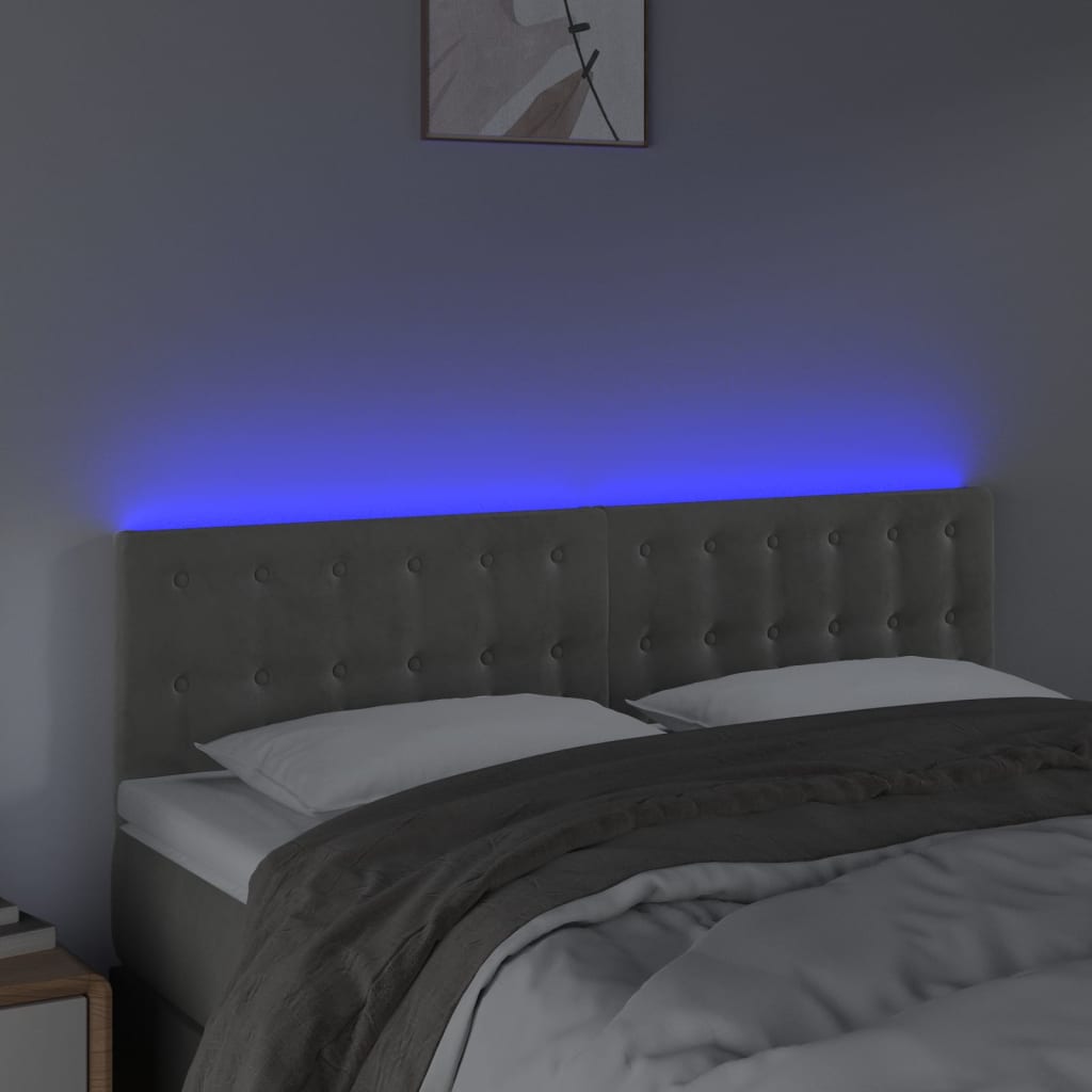 világosszürke bársony LED-es fejtámla 144x5x78/88 cm