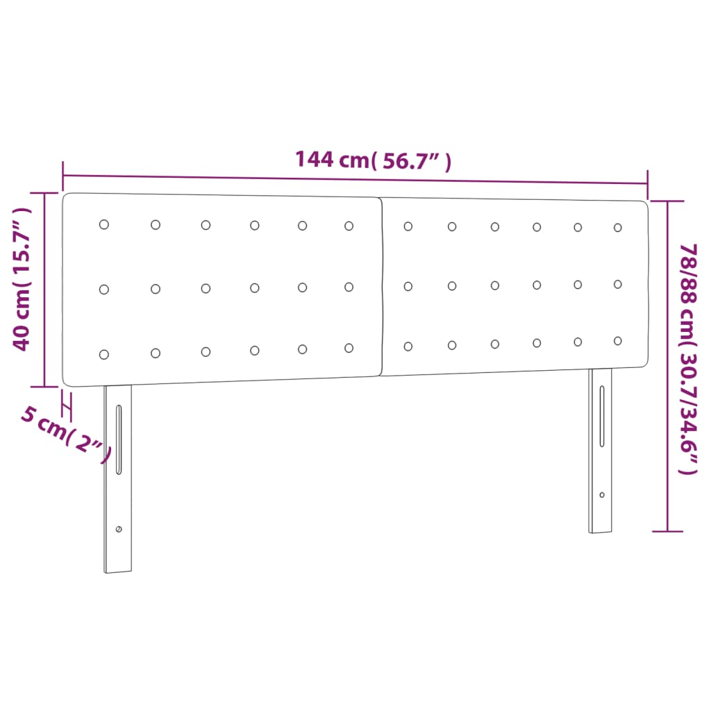 sötétszürke bársony LED-es fejtámla 144x5x78/88 cm