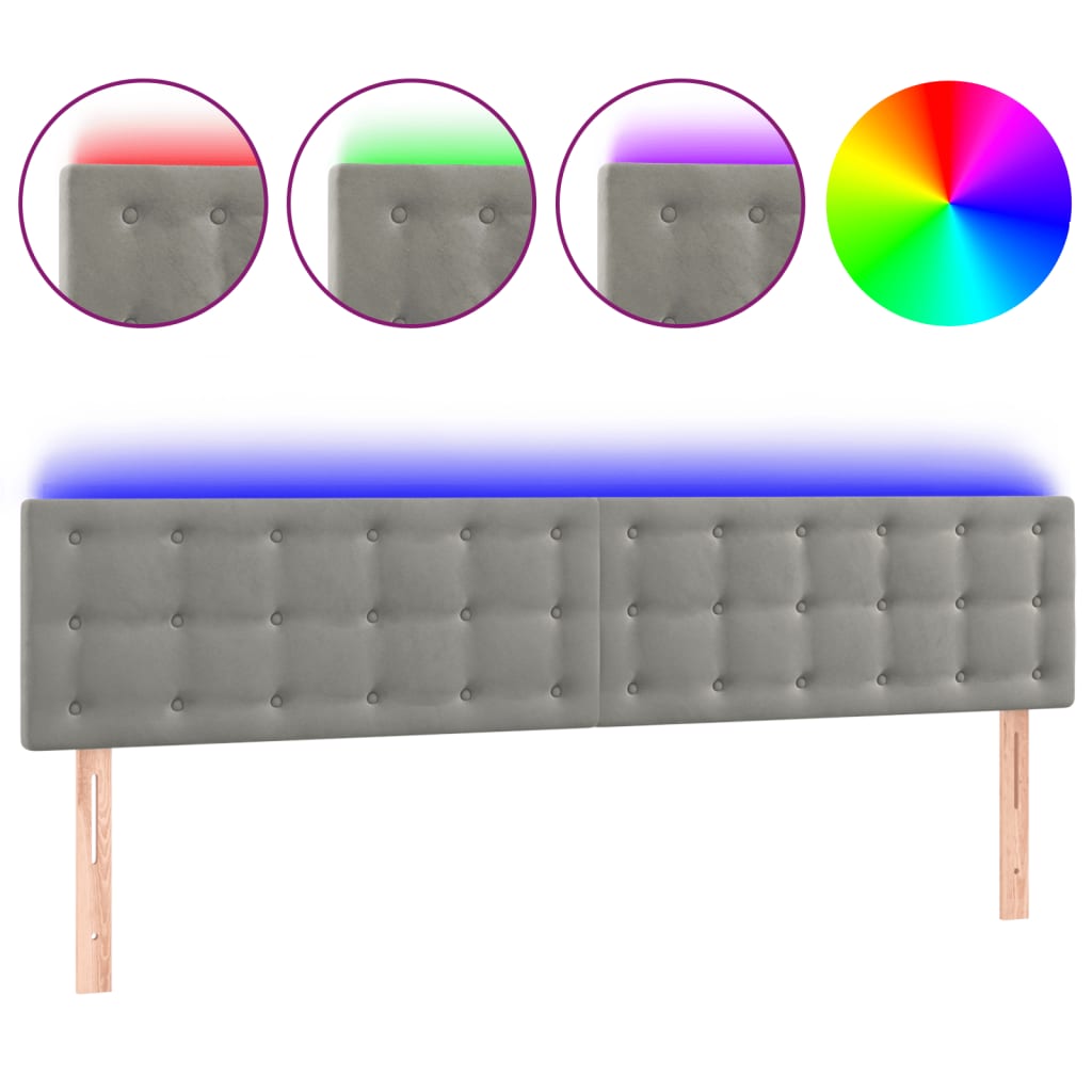 világosszürke bársony LED-es fejtámla 180x5x78/88 cm