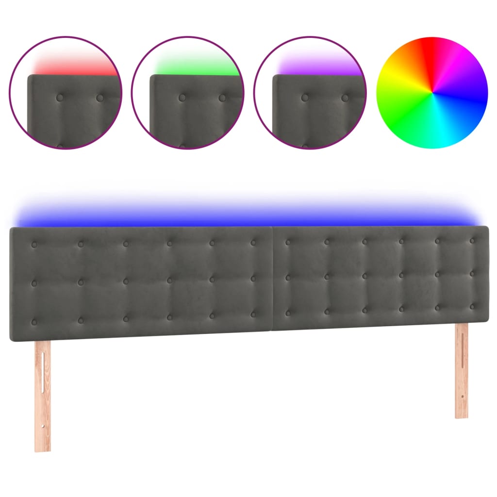 sötétszürke bársony LED-es fejtámla 180x5x78/88 cm