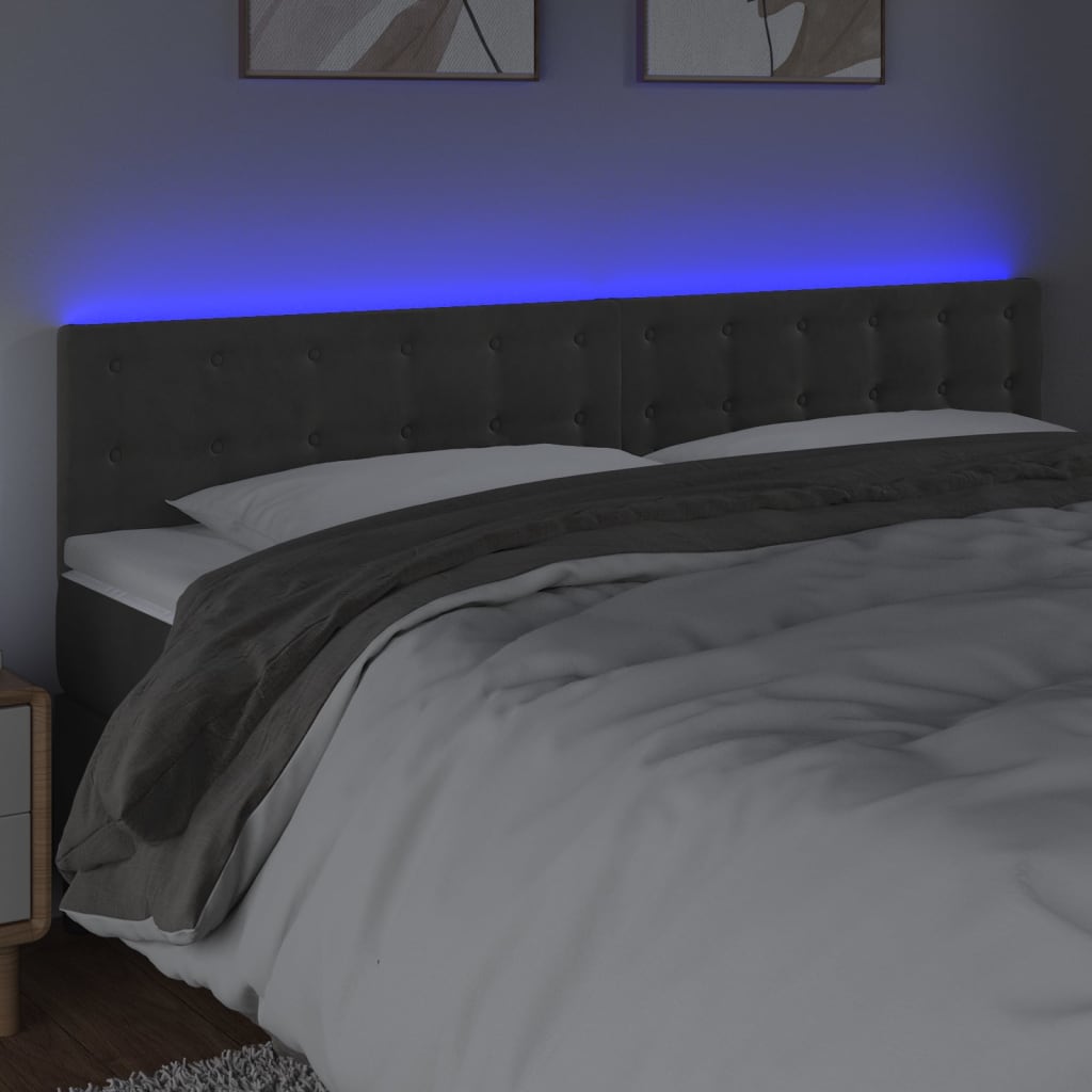 sötétszürke bársony LED-es fejtámla 200x5x78/88 cm