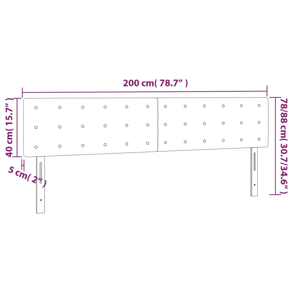 sötétszürke bársony LED-es fejtámla 200x5x78/88 cm
