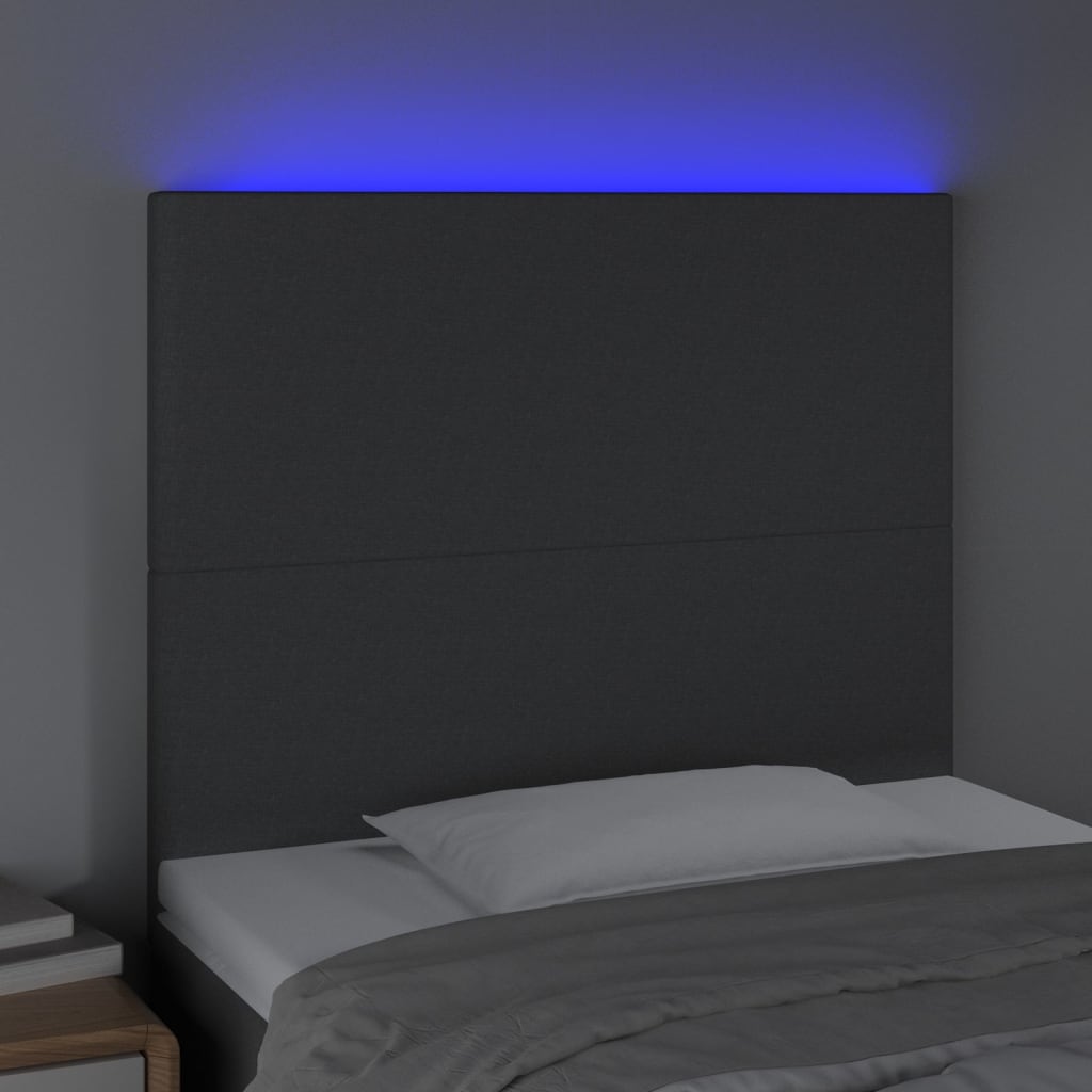 sötétszürke szövet LED-es fejtámla 100x5x118/128 cm