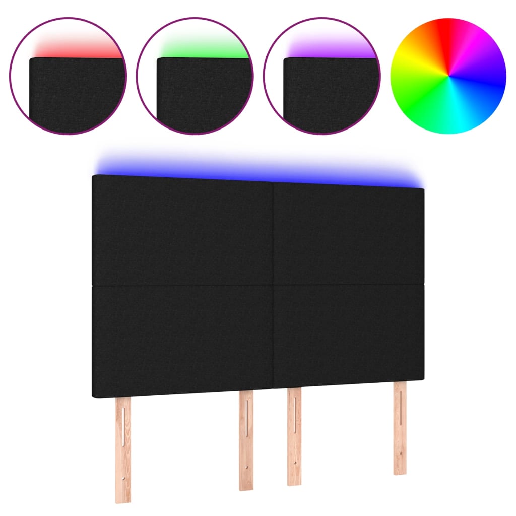 fekete szövet LED-es fejtámla 144x5x118/128 cm