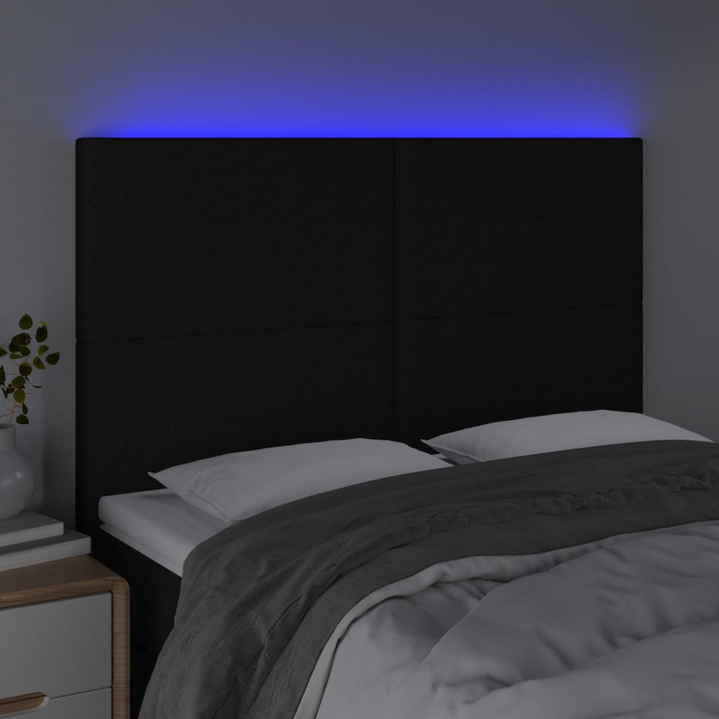 fekete szövet LED-es fejtámla 144x5x118/128 cm