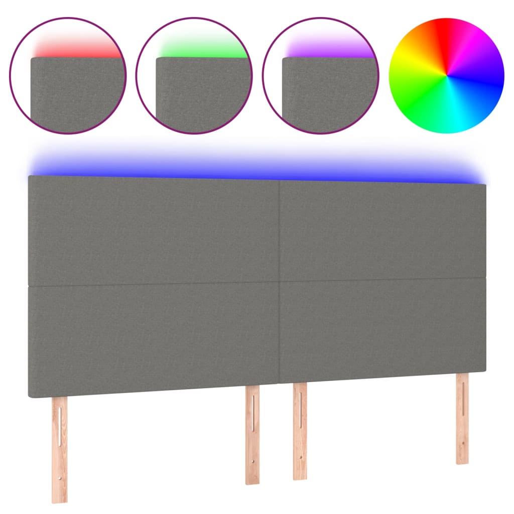 sötétszürke szövet LED-es fejtámla 160x5x118/128 cm
