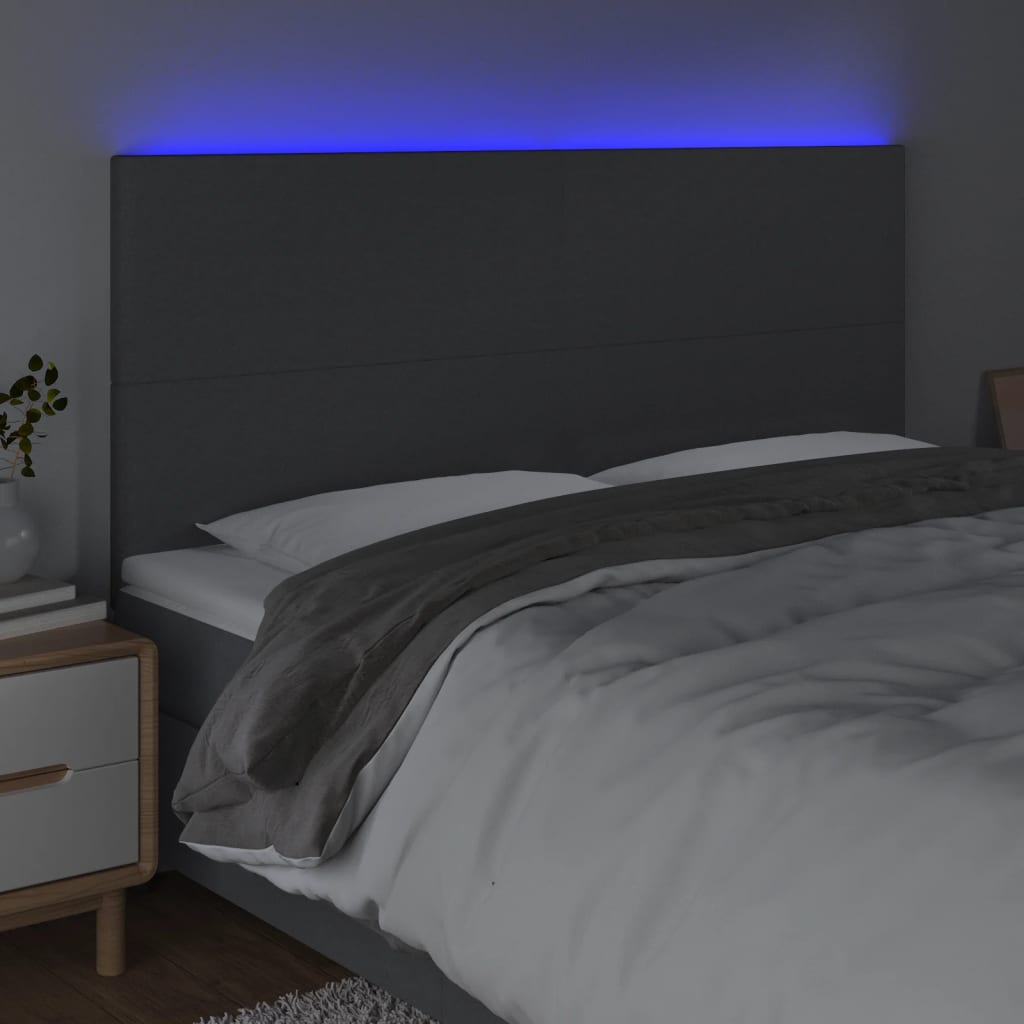 sötétszürke szövet LED-es fejtámla 160x5x118/128 cm