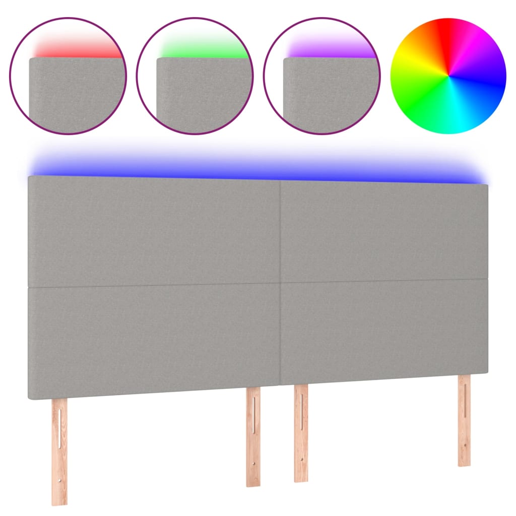 világosszürke szövet LED-es fejtámla 180x5x118/128 cm