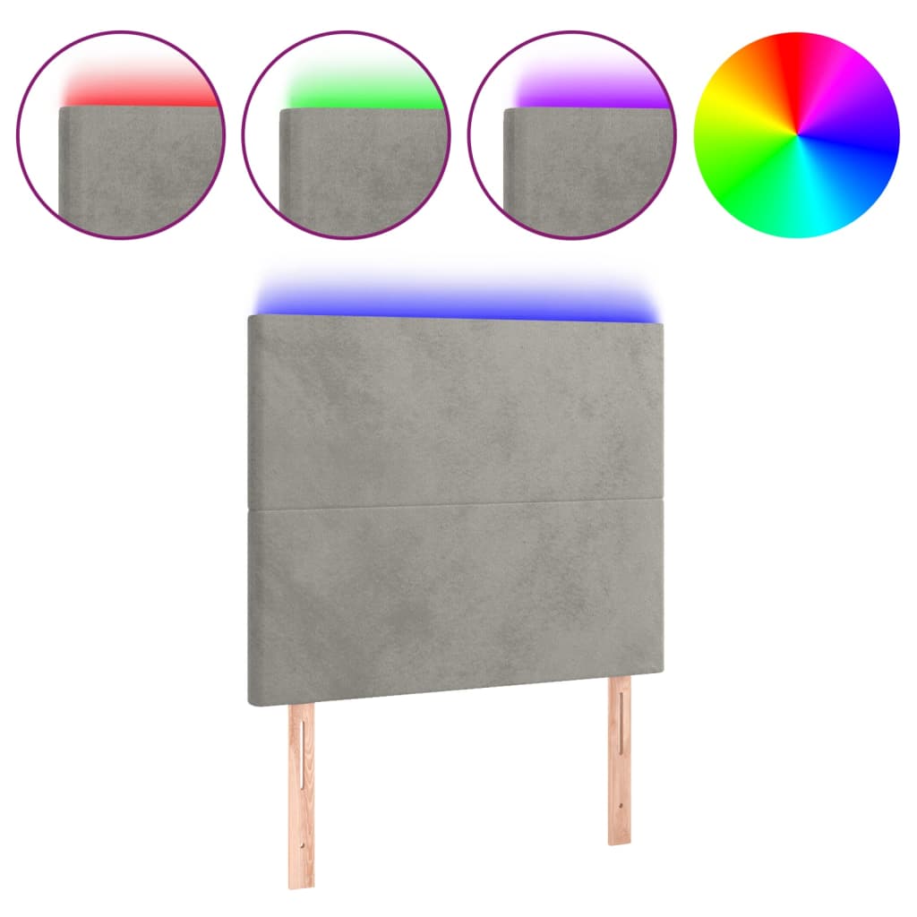 világosszürke bársony LED-es fejtámla 80x5x118/128 cm