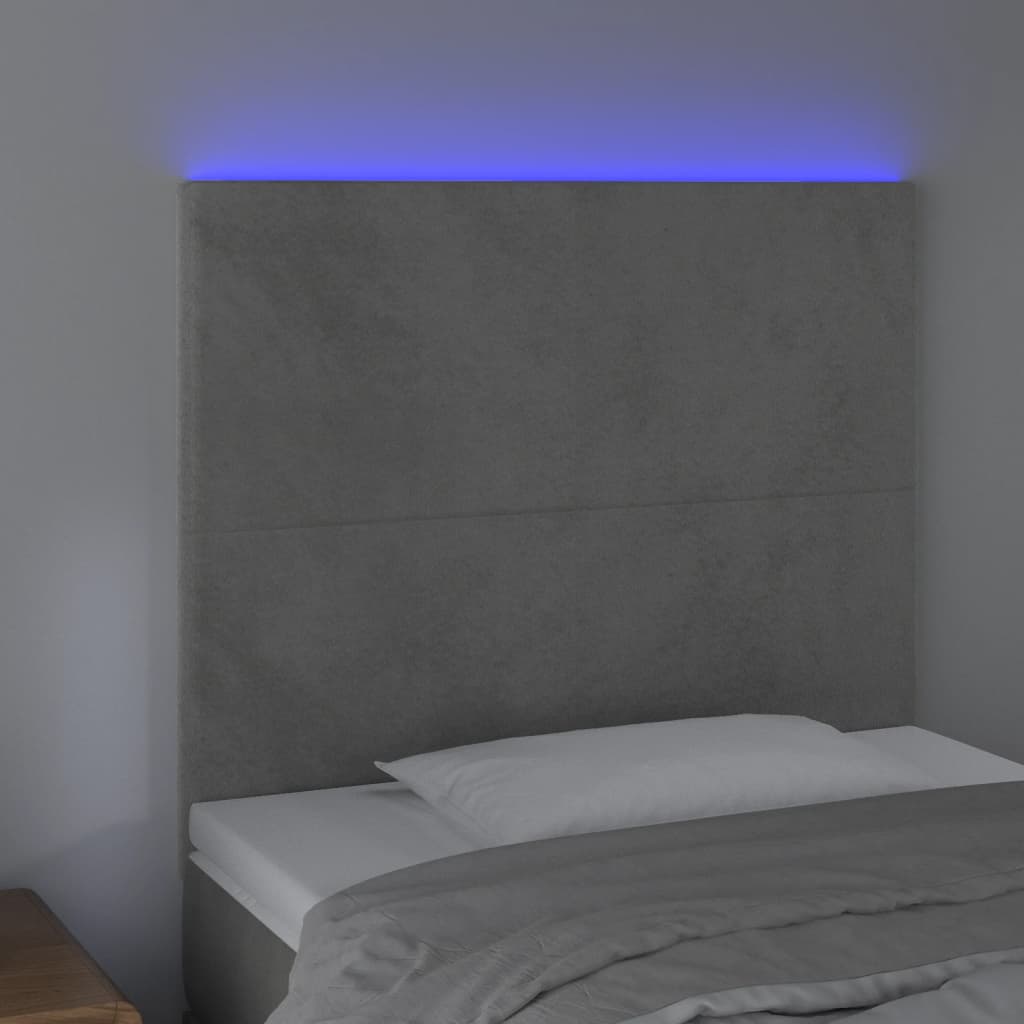 világosszürke bársony LED-es fejtámla 80x5x118/128 cm