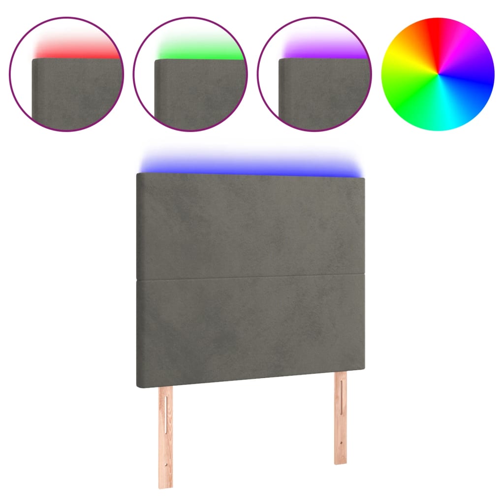 sötétszürke bársony LED-es fejtámla 80x5x118/128 cm