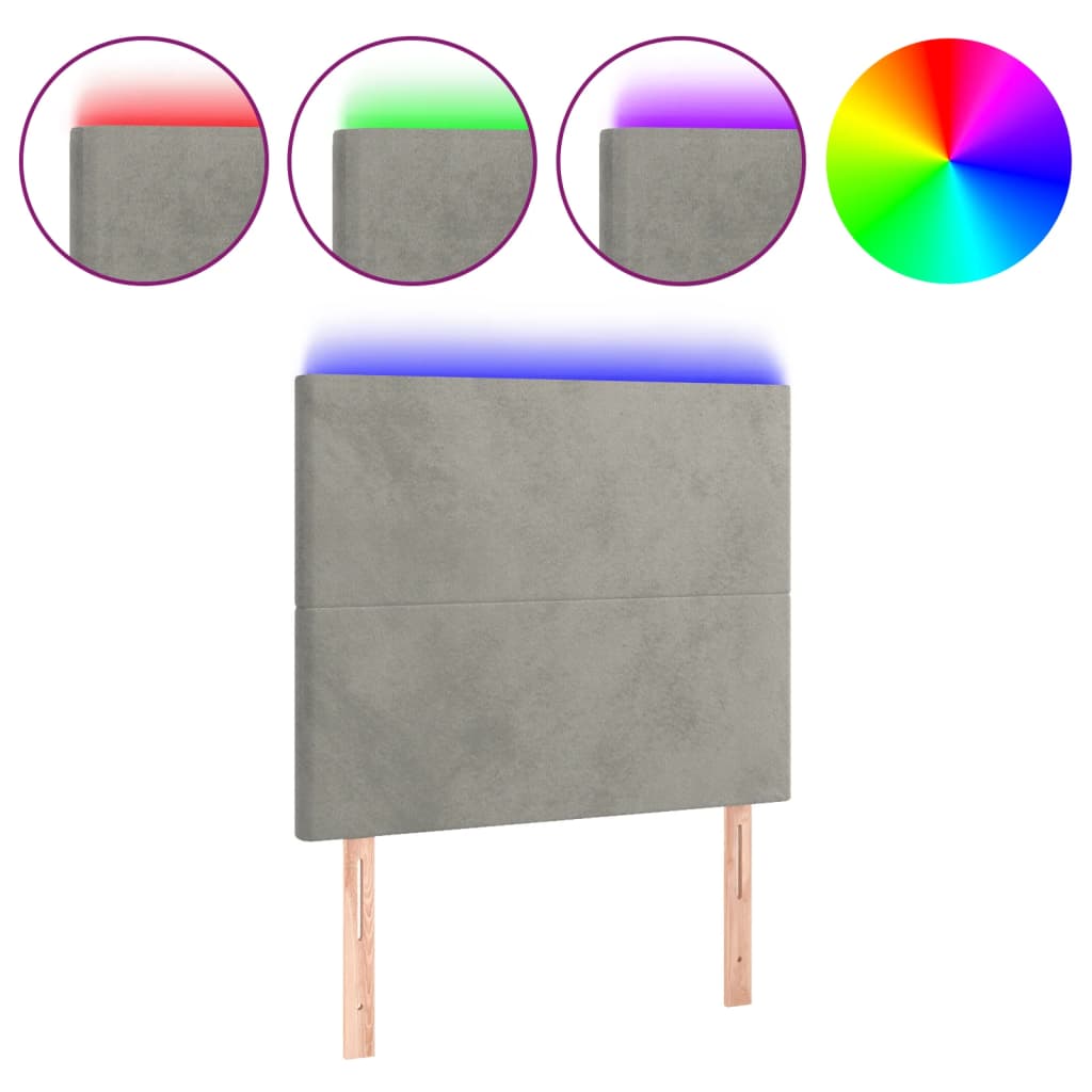 világosszürke bársony LED-es fejtámla 90x5x118/128 cm