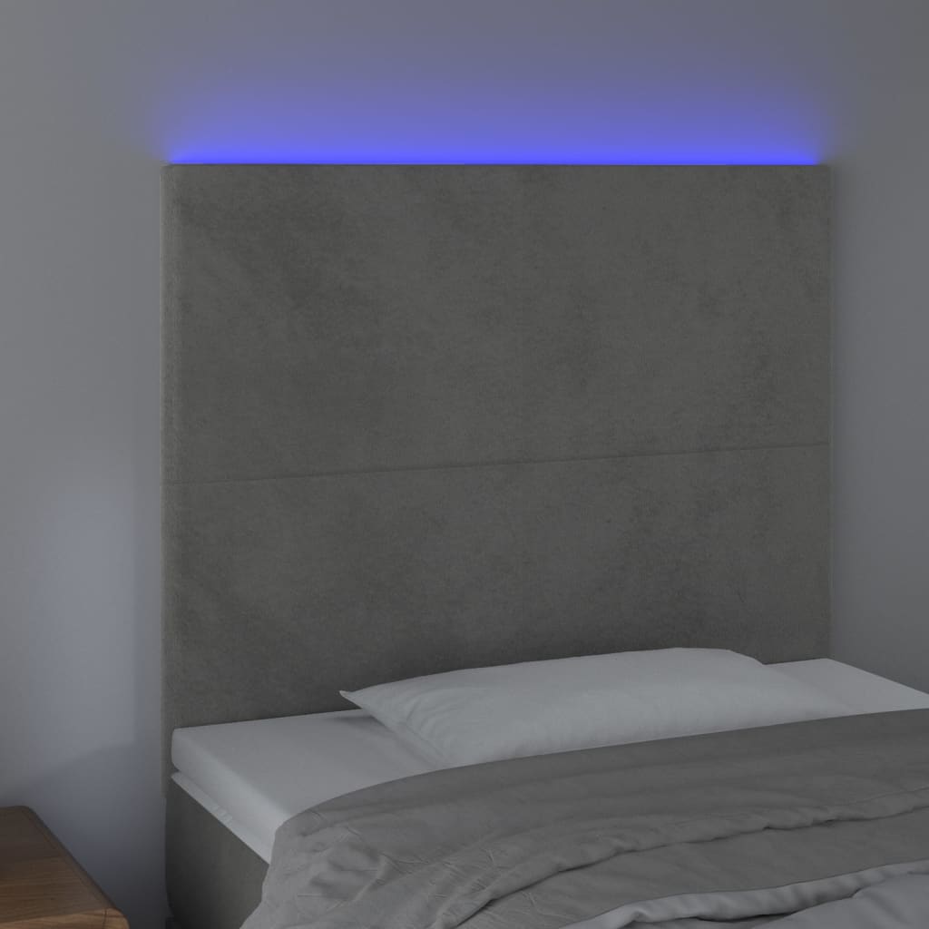 világosszürke bársony LED-es fejtámla 90x5x118/128 cm