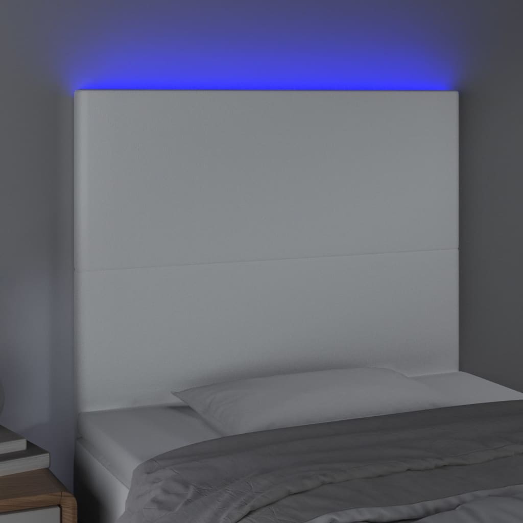 fehér műbőr LED-es fejtámla 90x5x118/128 cm