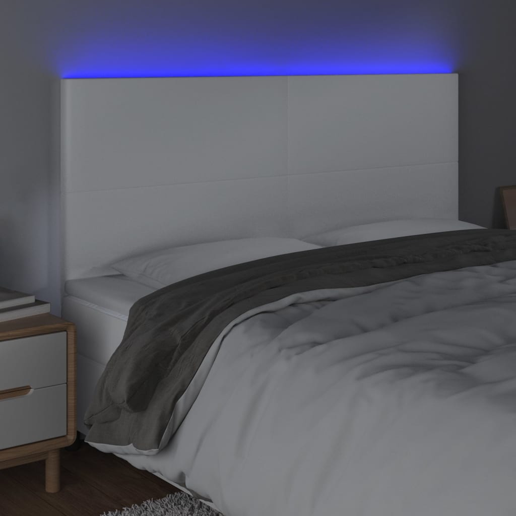 fehér műbőr LED-es fejtámla 180x5x118/128 cm