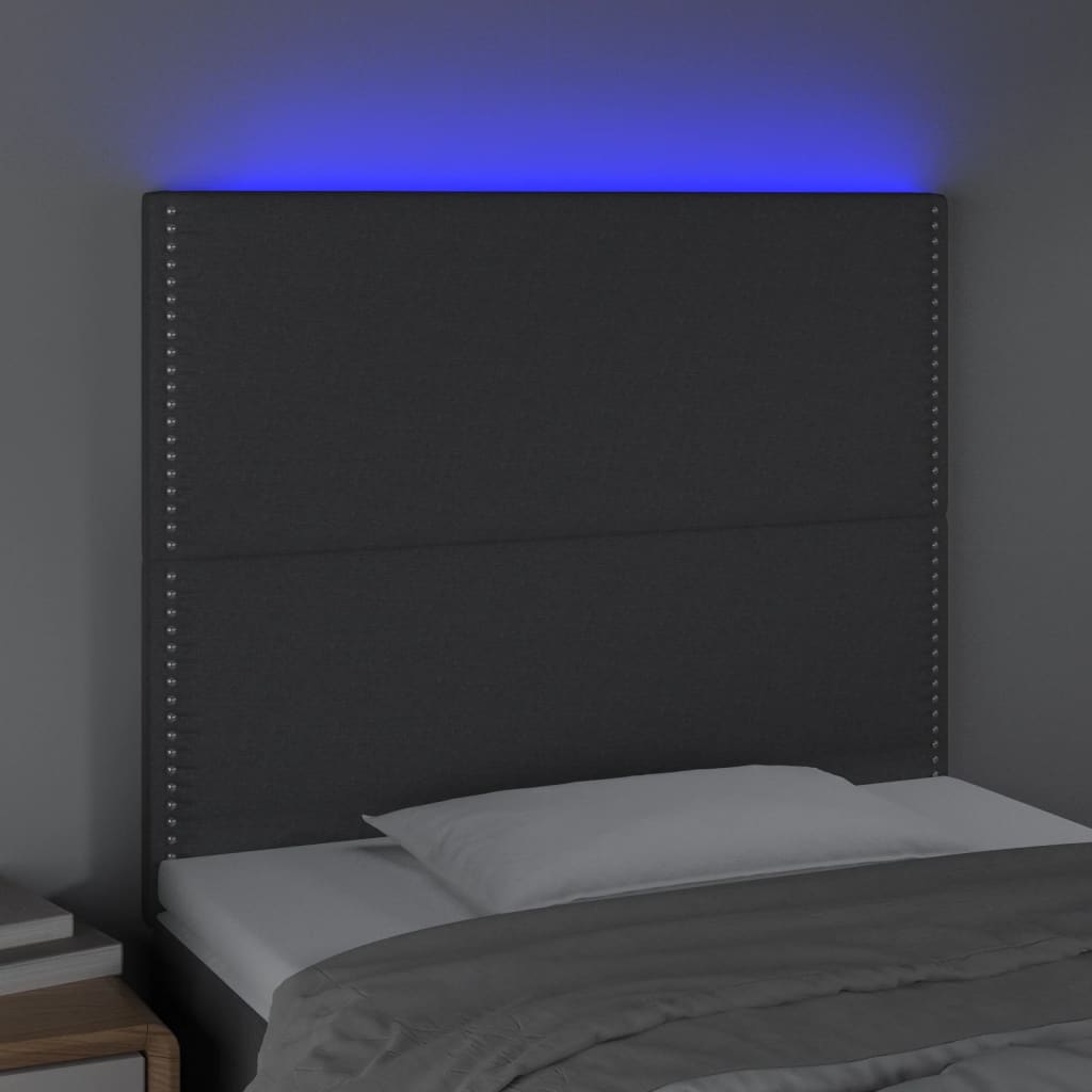 sötétszürke szövet LED-es fejtámla 100x5x118/128 cm