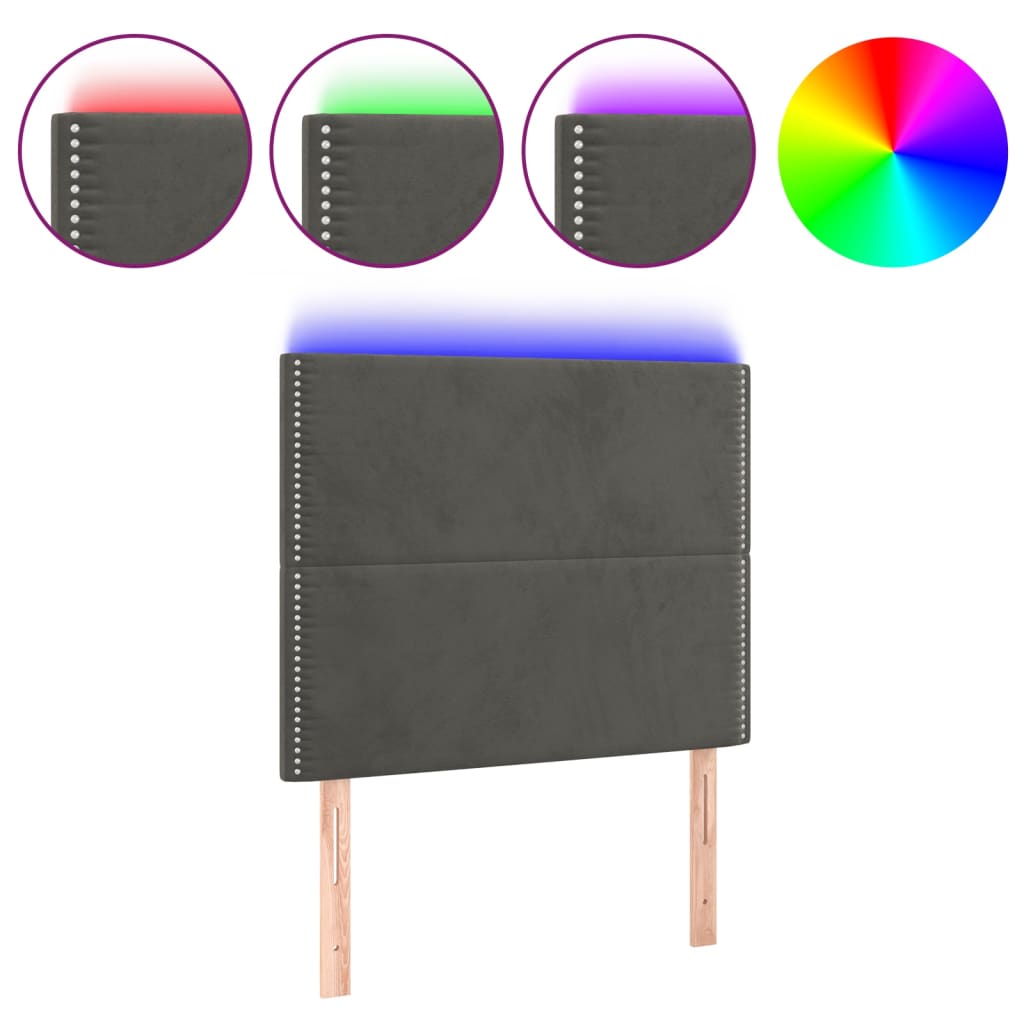 sötétszürke bársony LED-es fejtámla 100x5x118/128 cm