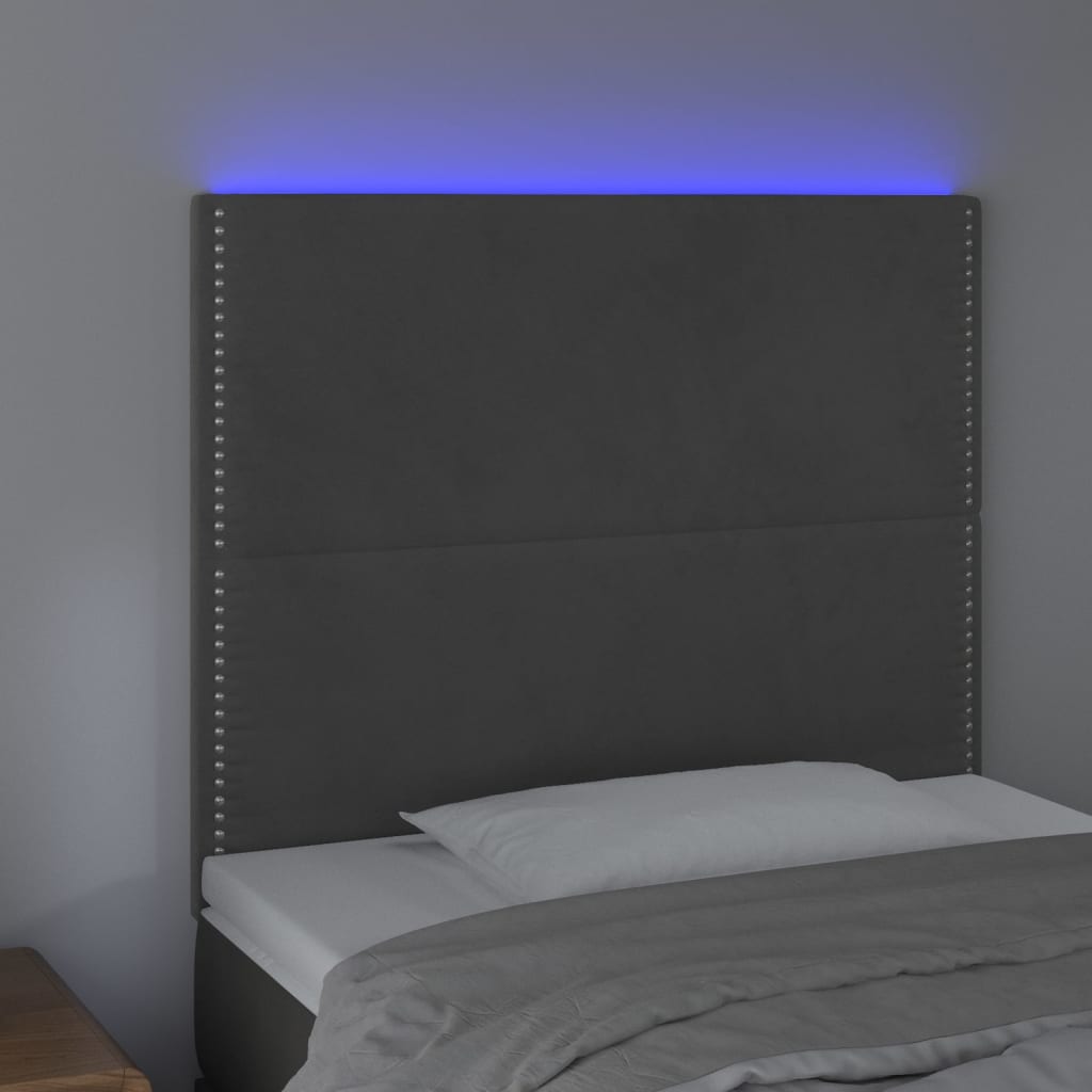 sötétszürke bársony LED-es fejtámla 100x5x118/128 cm