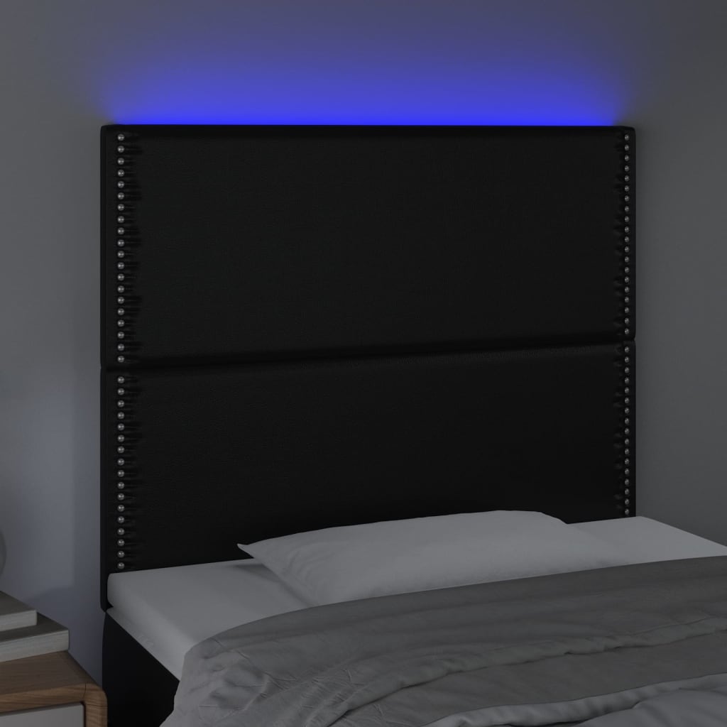 fekete műbőr LED-es fejtámla 100x5x118/128 cm