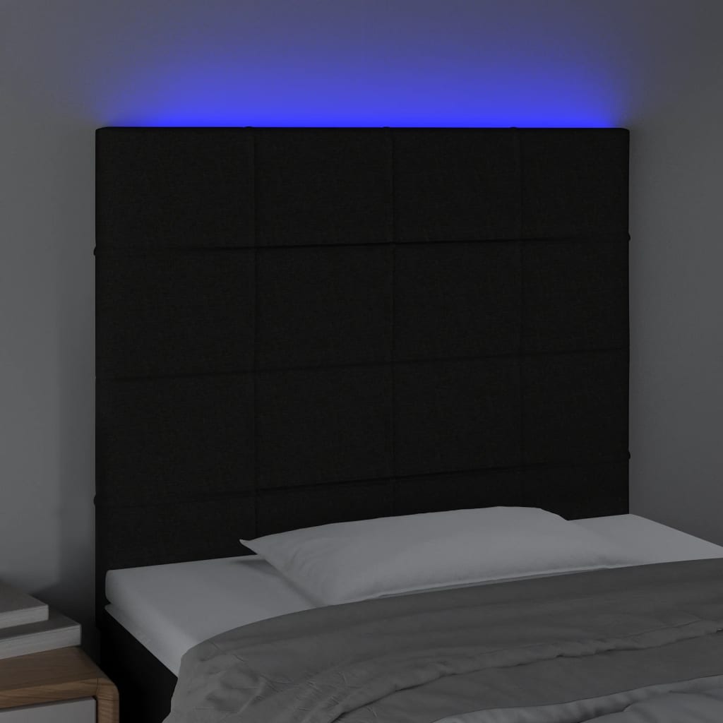 fekete szövet LED-es fejtámla 80x5x118/128 cm