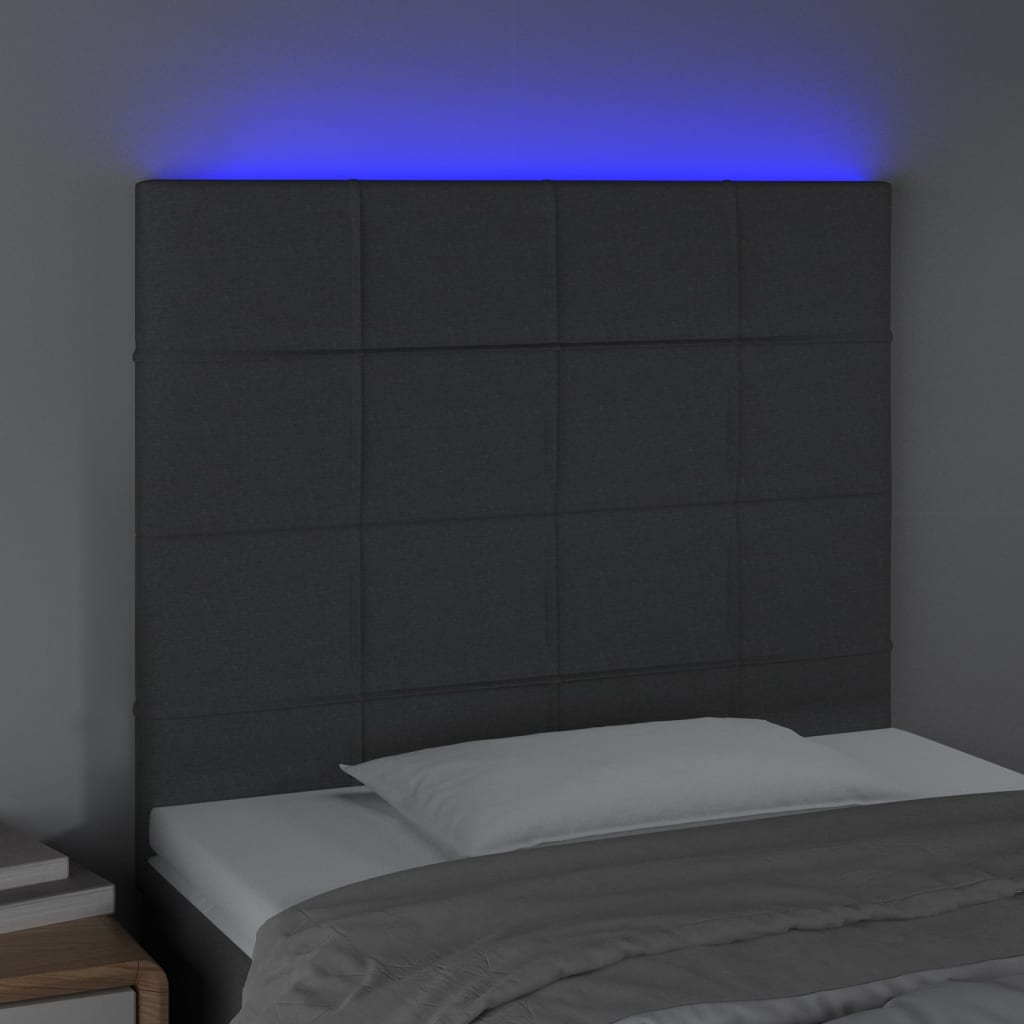 sötétszürke szövet LED-es fejtámla 100x5x118/128 cm