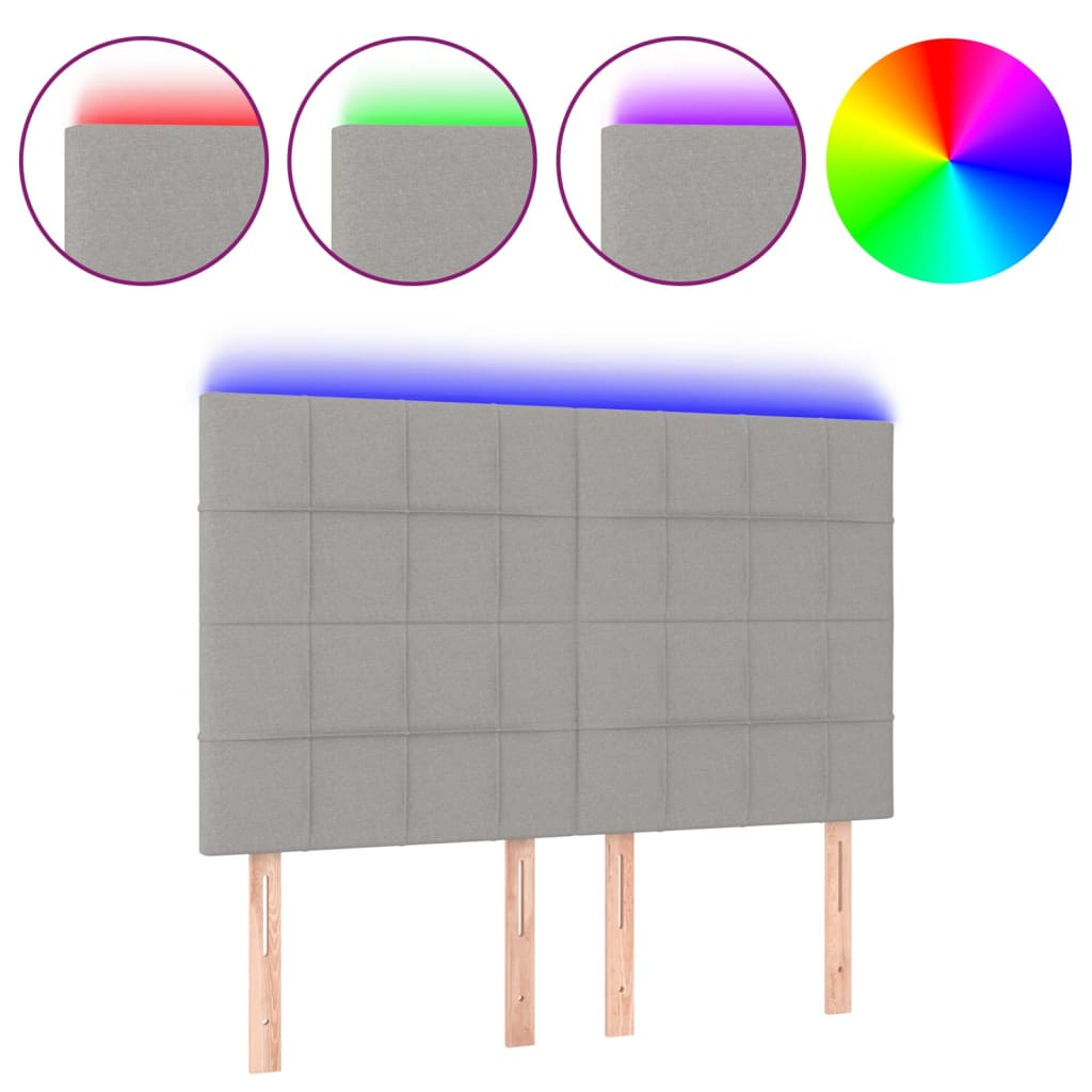 világosszürke szövet LED-es fejtámla 144x5x118/128 cm