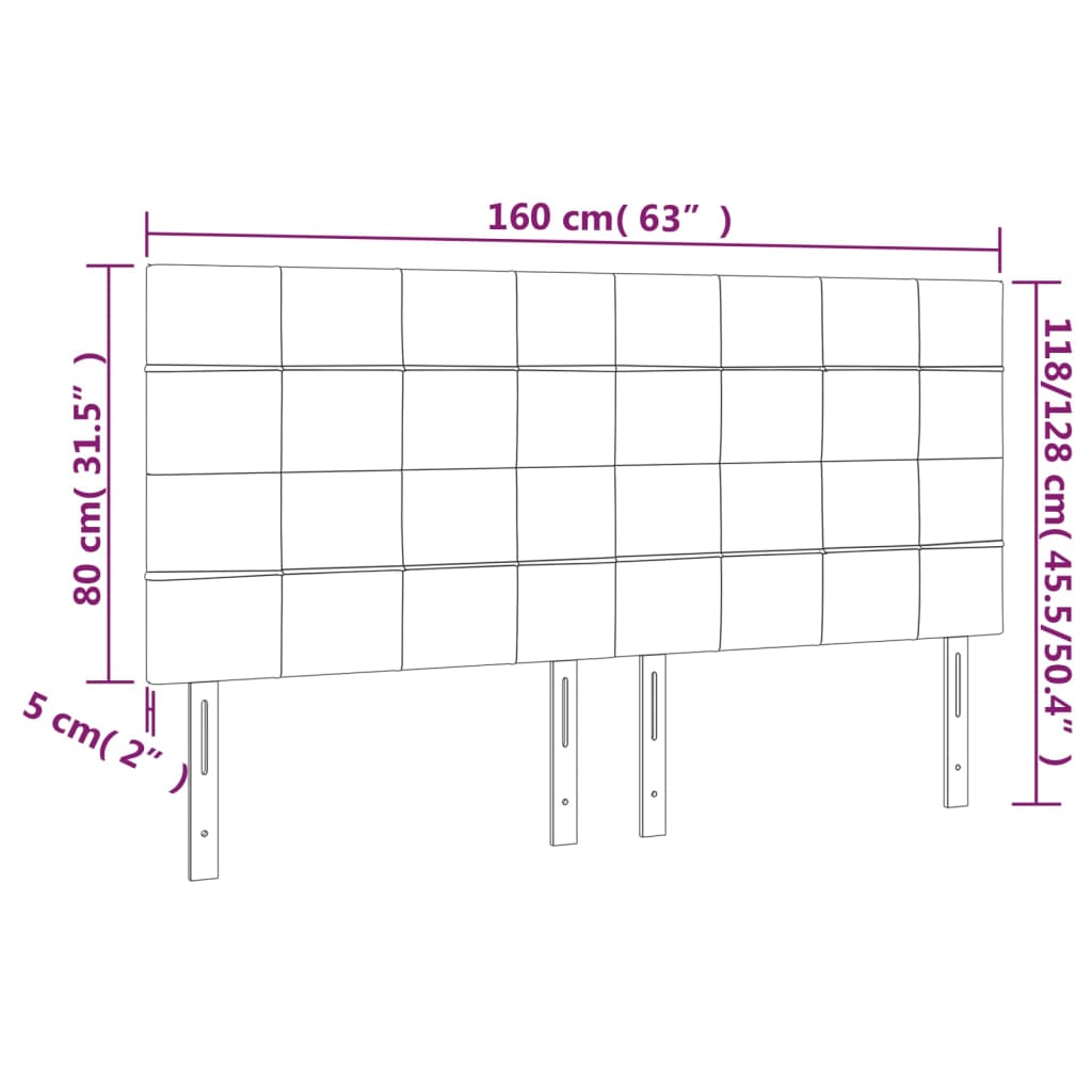 sötétszürke szövet LED-es fejtámla 160x5x118/128 cm