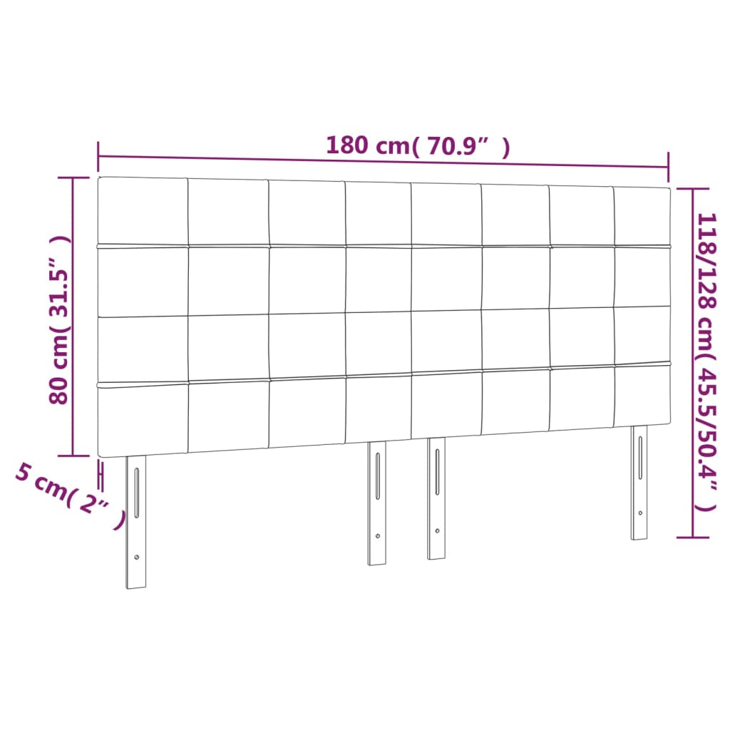 sötétszürke szövet LED-es fejtámla 180x5x118/128 cm
