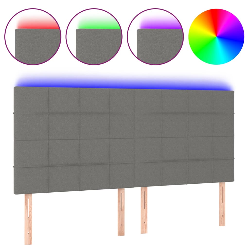 sötétszürke szövet LED-es fejtámla 200x5x118/128 cm