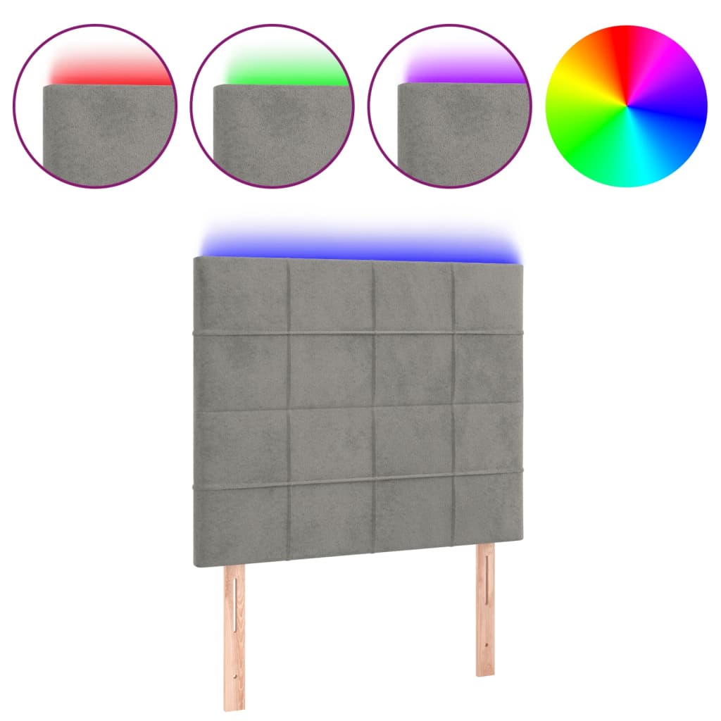 világosszürke bársony LED-es fejtámla 80x5x118/128 cm