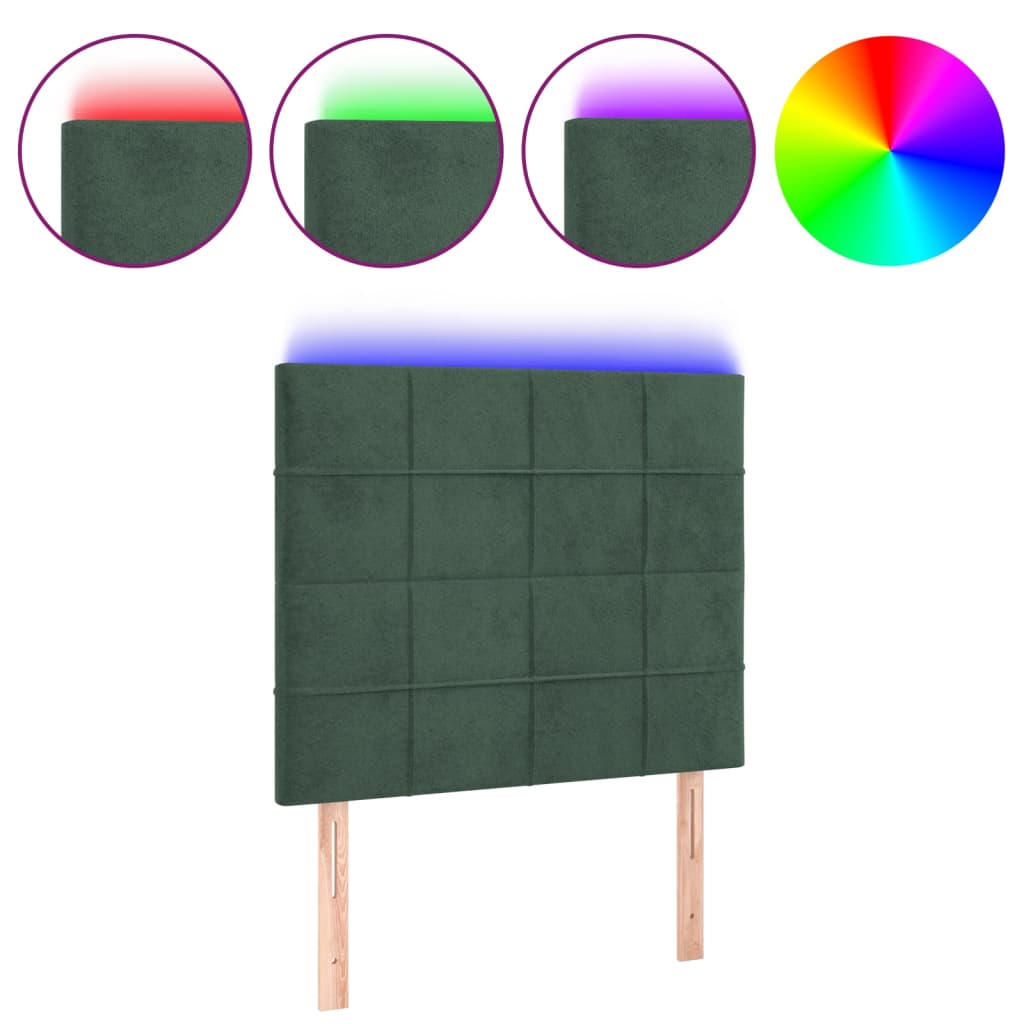 sötétzöld bársony LED-es fejtámla 80x5x118/128 cm