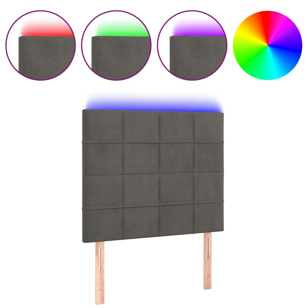 sötétszürke bársony LED-es fejtámla 90x5x118/128 cm
