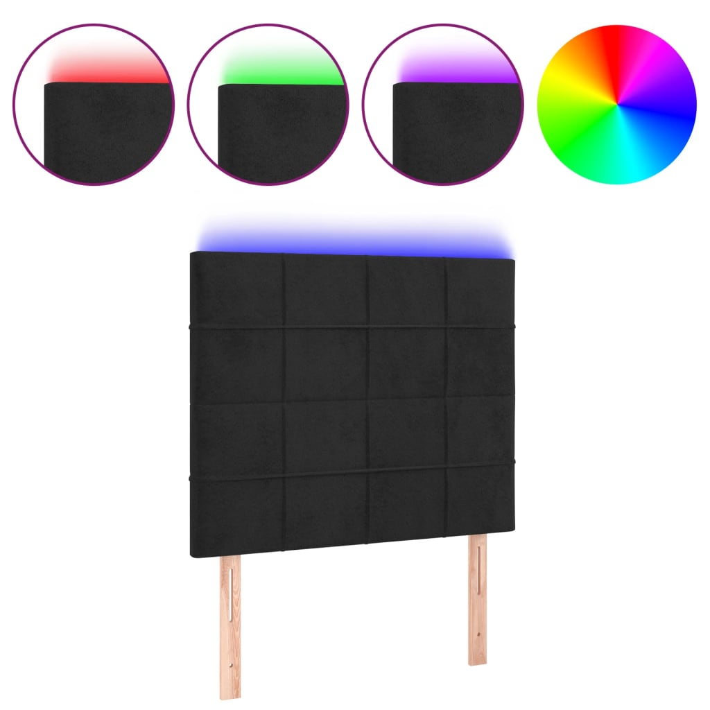 fekete bársony LED-es fejtámla 90x5x118/128 cm