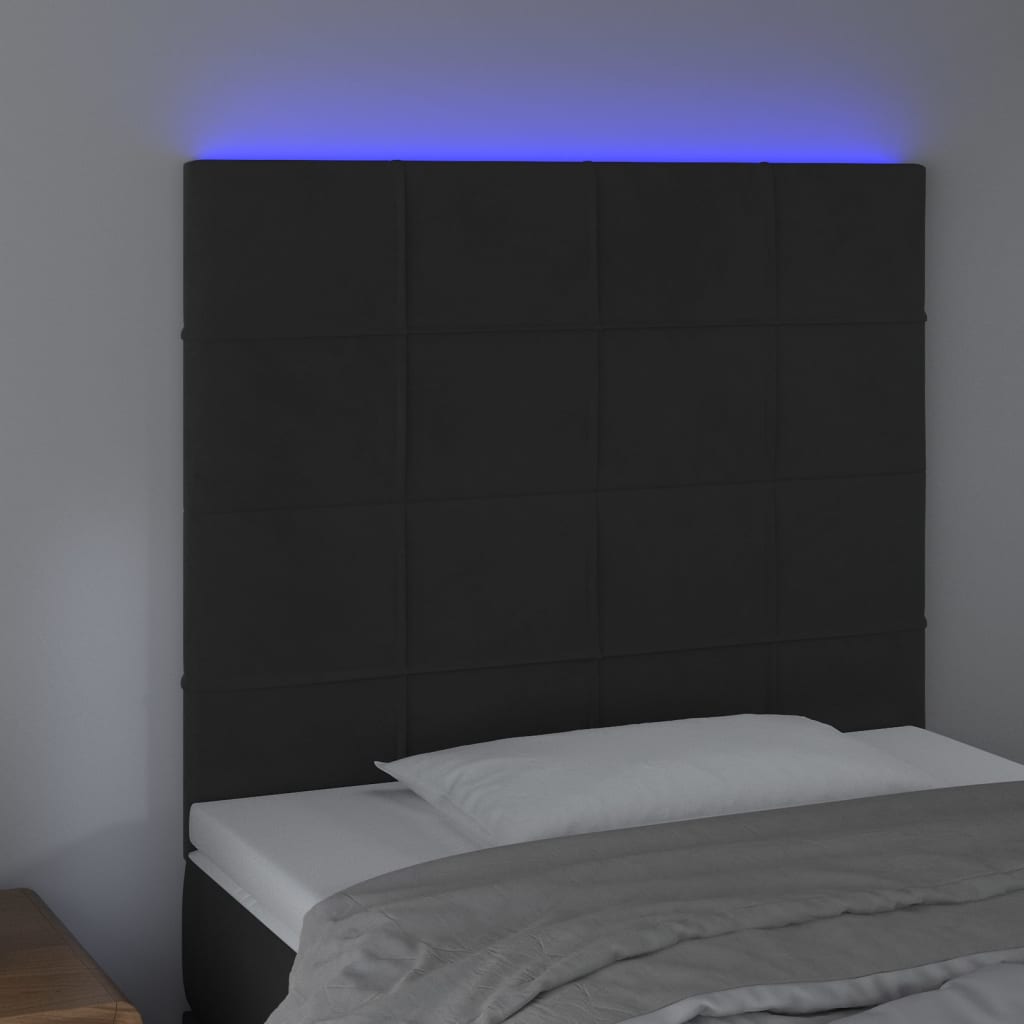 fekete bársony LED-es fejtámla 90x5x118/128 cm