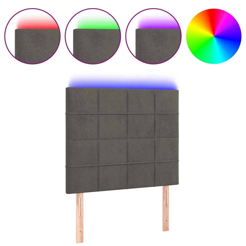 sötétszürke bársony LED-es fejtámla 100x5x118/128 cm