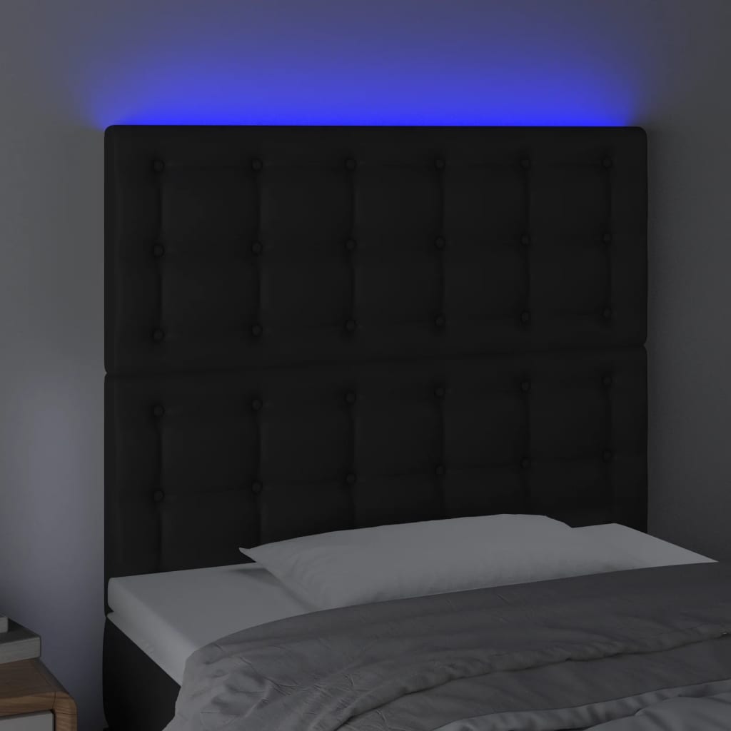 fekete műbőr LED-es fejtámla 80x5x118/128 cm